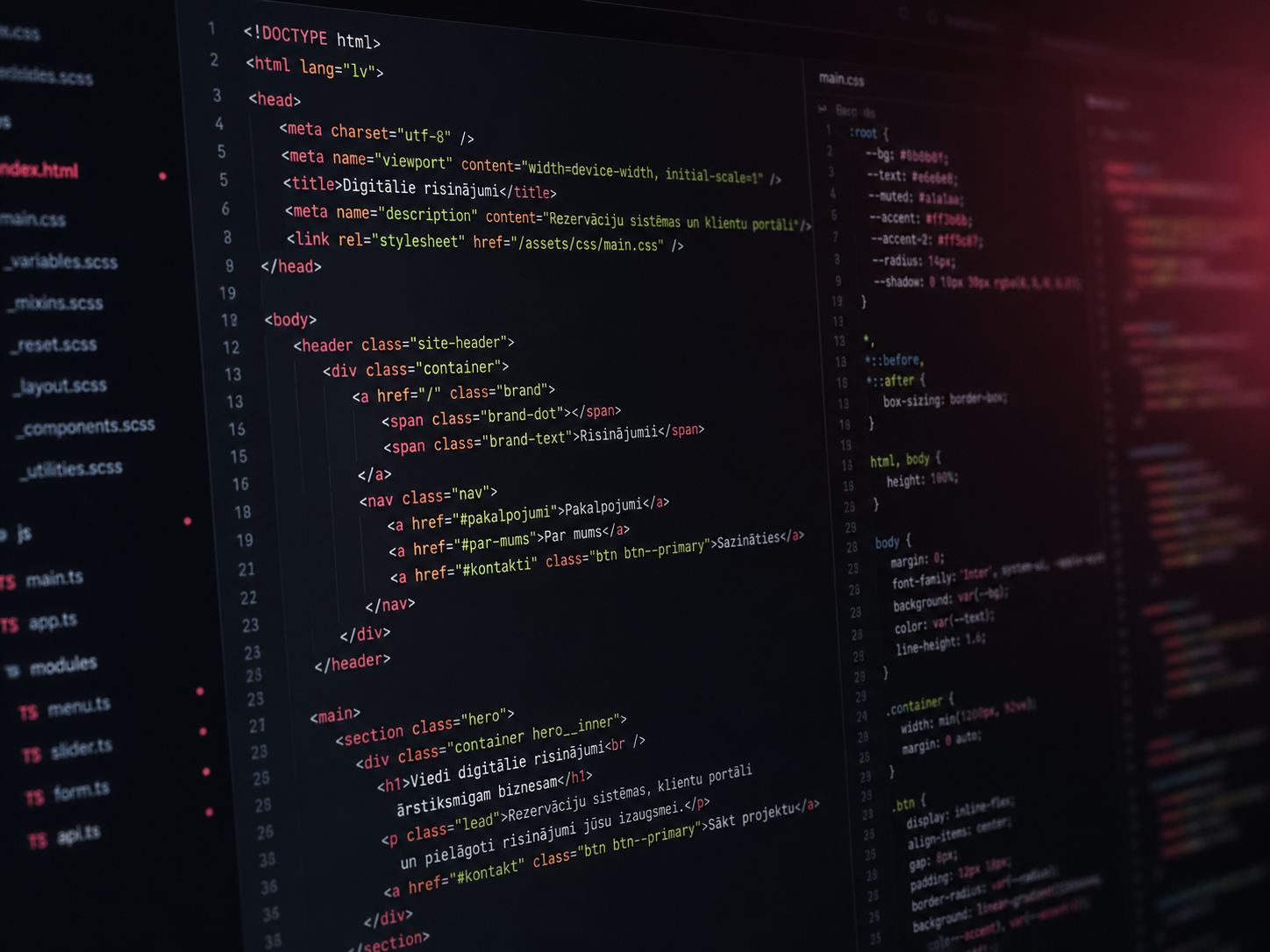 Digitālas sistēmas HTML un CSS pirmkods izstrādes vidē